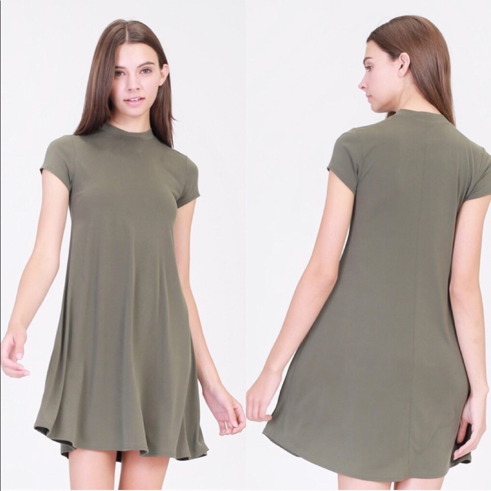 April Spirit Mock Neck Casual Dress in Olive